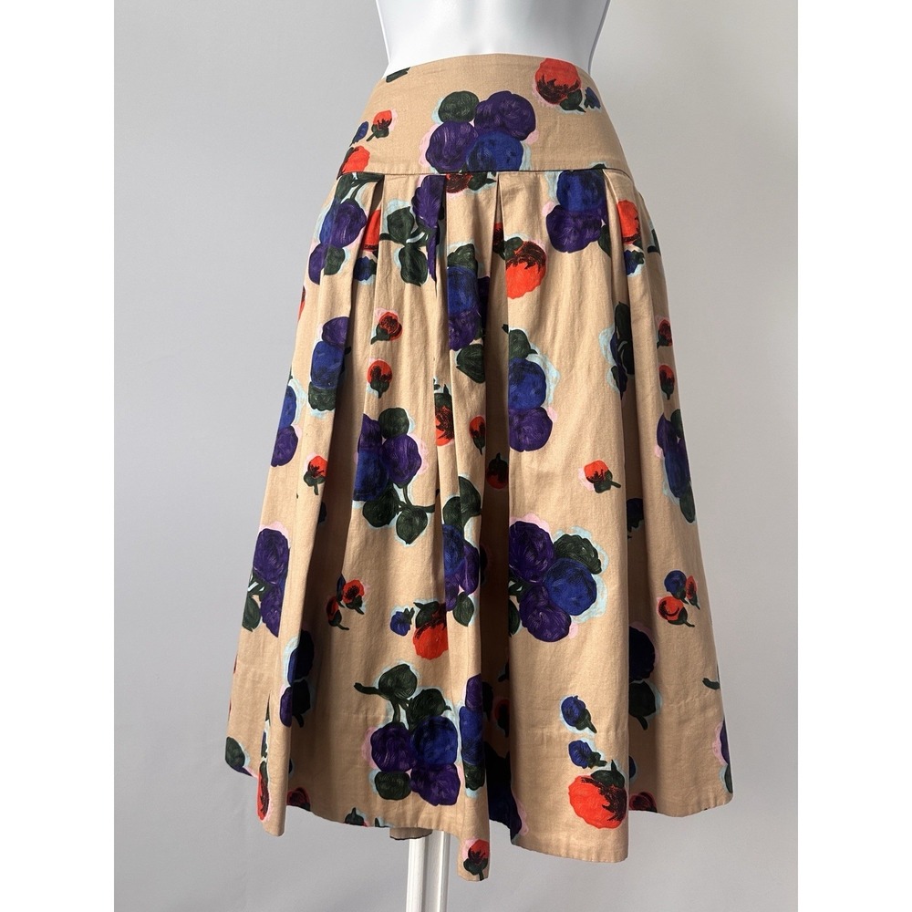 Odille Anthropologie Sz 4 Tan Floral Circle Pleated Skirt with Petticoat (b62)